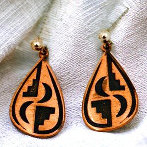 Vintage Solid Copper Etched Southwestern Moon Niello Dangle